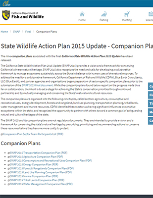 State Wildlife Action Plan 2015 Update Companion Plans